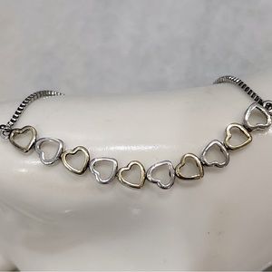Open Linked Hearts Sterling Silver 14K YG BOLO Bracelet
